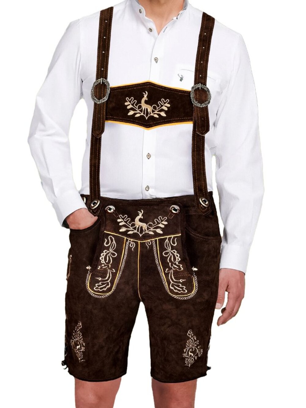Octoberfest Lederhosen Bavarian Shorts Dark Lederhosen With Suspender  NEW